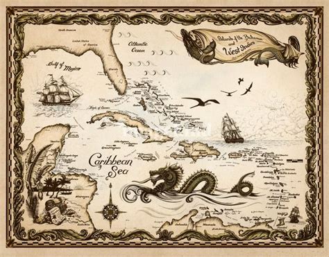 "Caribbean Nautical Chart" by Savanna Redman | Nautical chart, Sea monsters, Map tattoos