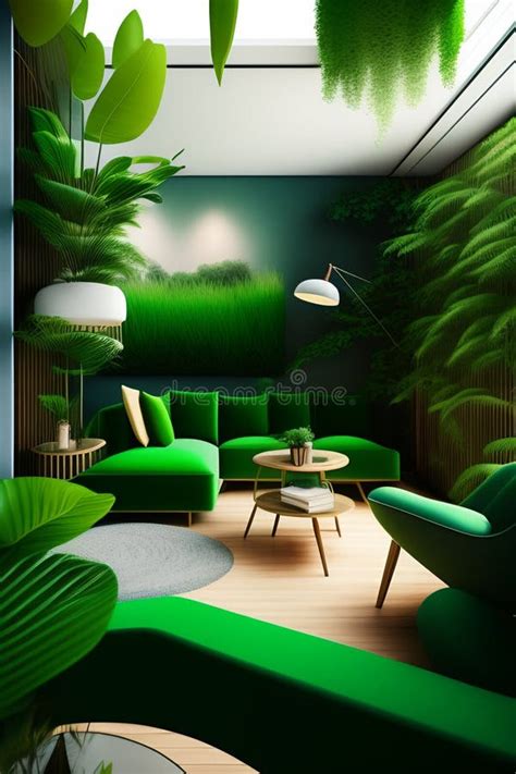 Interior of a Modern Living Room with Lots of Green Plants. Biophilic ...