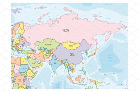 Asia map - hand-drawn cartoon style | Education Illustrations ~ Creative Market