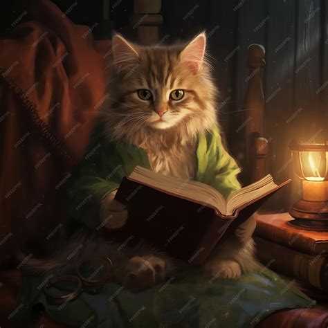 Premium AI Image | A Cute Cat Reading a Book