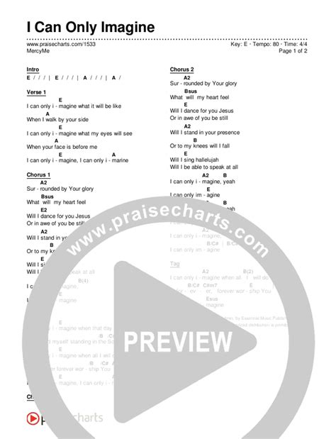 I Can Only Imagine Chords PDF (MercyMe) - PraiseCharts