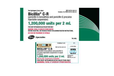 Pfizer Bicillin C-R Penicillin G Benzathine / Penicillin G Procaine 1.2 ...