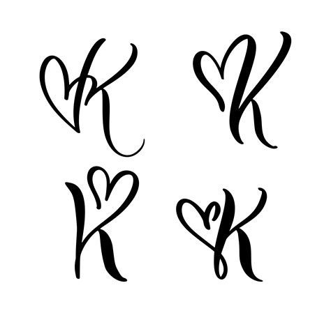Vector Set of Vintage floral letter monogram K. Calligraphy element Valentine flourish. Hand ...