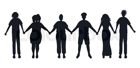 Black people holding hands. Black silhouettes of black men and black women | Stock vector ...