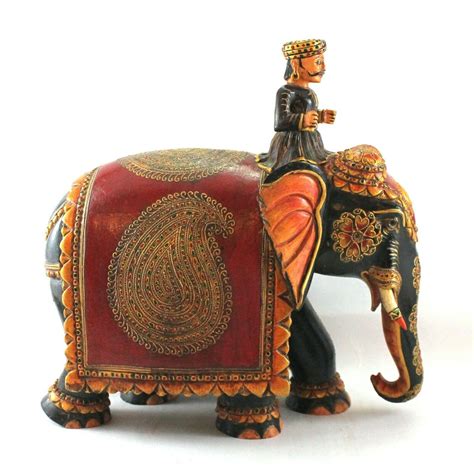 Elephant Rider Statue Wooden Hand Painted Work Decorative Old ...