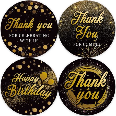 Black Gold Birthday Thank You Stickers