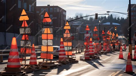 Premium AI Image | road signs being updated to reflect new traffic patterns due to construction