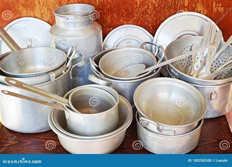 Old Aluminum Kitchen Utensils Stock Photo - Image of milk, aluminum ...