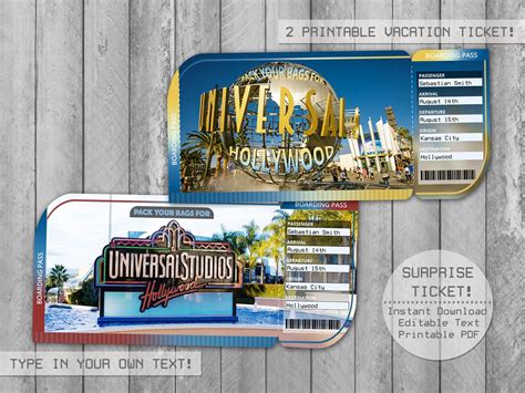 Universal Studios Hollywood Trip Ticket Editable File, Boarding Pass, Surprise Vacation Tickets ...