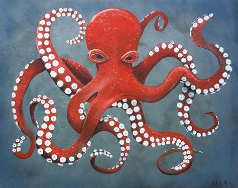 Giant Red Octopus Painting by Jennifer Seymour