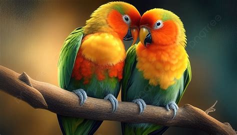 Couple Of Colorful Birds Sitting On Top Of A Branch Background, Love ...