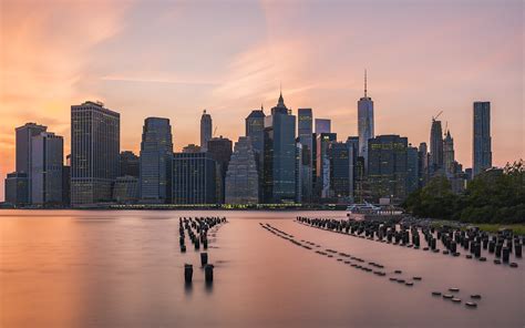 cityscape, Manhattan, Skyline, Sunset, Water, New York City Wallpapers ...