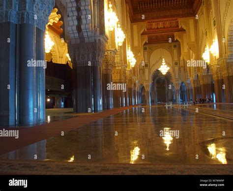 CASABLANCA, MOROCCO, AFRICA on FEBRUARY 2016: Interior of Grande Mosquee Hassan II, lights ...