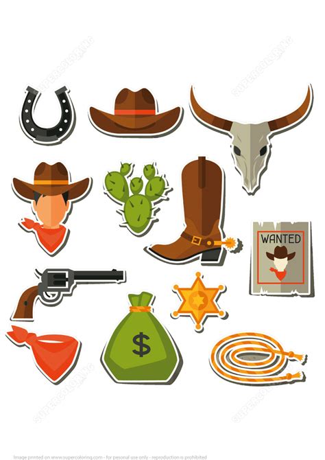 Printable Wild West Cowboy Symbols Stickers | Free Printable Papercraft Templates