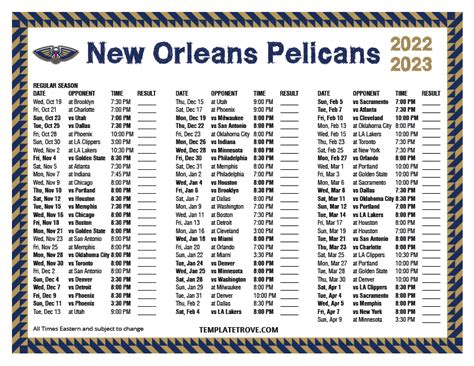 Printable 2022-2023 New Orleans Pelicans Schedule