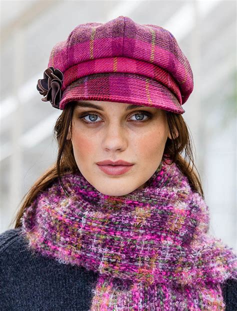 Ladies Tweed Newsboy Hat - Pink Plaid | Aran Sweater Market