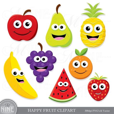 HAPPY FRUIT Clip Art / Fruit Clipart Descargas / Bonita fruta Clipart ...