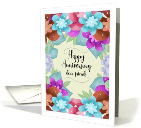 Happy Anniversary Dear Friends With Colorful Flowers Border card