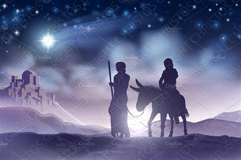 Nativity Christmas Illustration Mary and Joseph | Custom-Designed ...