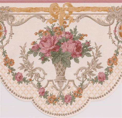 Pink Roses in Pots Vintage Floral Victorian Wallpaper Border Retro ...