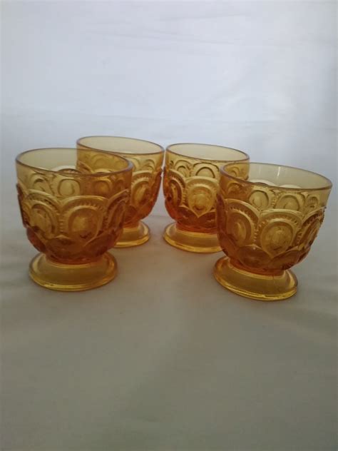 A Set of 4-6 Oz LE Smith Footed Moon and Stars Amber Gold Glasses ...