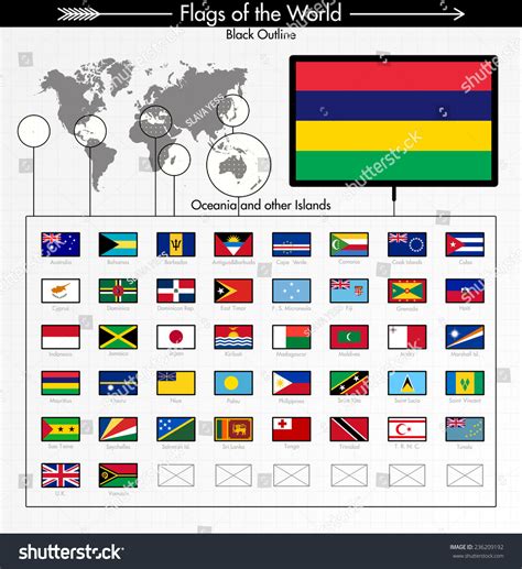 Flags Oceania Island Countries Collection Black Stock Vector (Royalty Free) 236209192 | Shutterstock