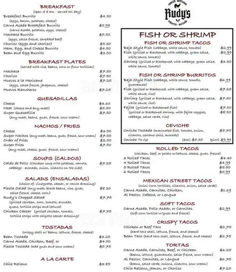 Rudy's Tacos Menu, Menu for Rudy's Tacos, Carlsbad, San Diego - Urbanspoon/Zomato