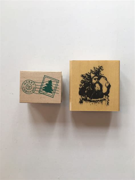 Vintage Santa With Tree Rubber Stamp and Merry Christmas Postage Rubber ...