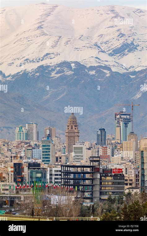 Islamic Republic of Iran. Tehran. City center and mountainous background Stock Photo - Alamy