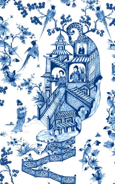 Chinoiserie Art Print Blue and White Toile Pattern by gLaMaPeeL | Chinoiserie art, Blue willow ...