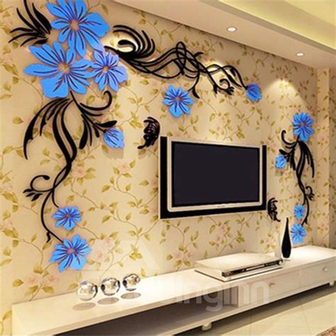 Elegant Flower Vine Pattern Acrylic Material Living Room 3D Wall Stick | Wall paint designs ...