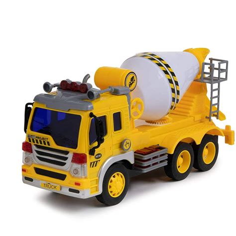 Cement Mixer Truck Toy with Light & Sound Effects - Friction Powered Wheels & Rotating Concrete ...