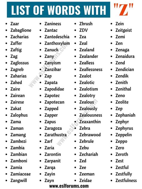 Words That Start with Z | Useful List of 300 Words with Z | Best ...