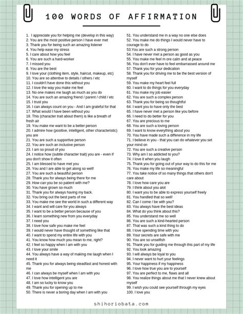 100 Words of Affirmation Love Language (Free Printable List) | Words of affirmation, Types of ...