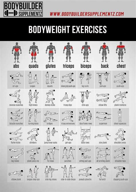 Bodyweight Exercises- Full Body Workouts | Workout chart, Body workout ...