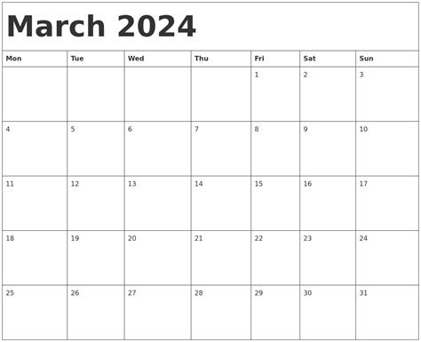 March 2024 Calendar Template