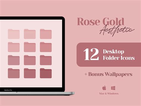 Desktop Icons, Mac Folder Icons, Pink Wallpaper Desktop Organizer, Pastel Aesthetic, Rose Gold ...