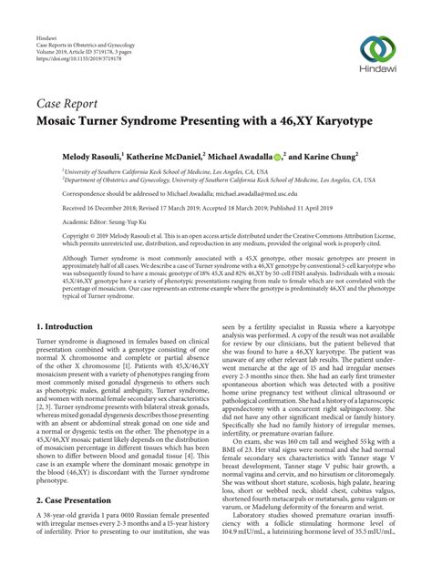 (PDF) Mosaic Turner Syndrome Presenting with a 46,XY Karyotype