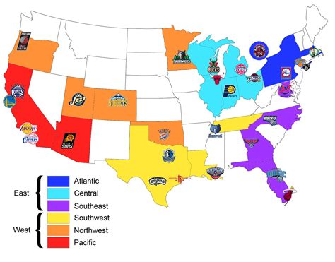 Here's a map I made of all NBA teams organised by Conference and ...