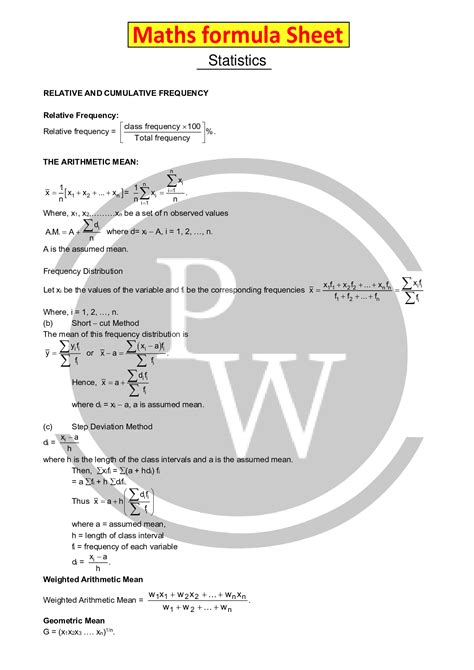 chapter- Statistics Class 11 maths formula