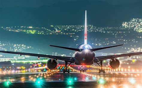 Plane Landing On Night Airport Runway Lights Wallpaper HD | Passenger aircraft, Airplane ...