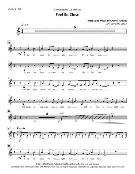 Feel So Close Sheet Music | Calvin Harris | String Quartet