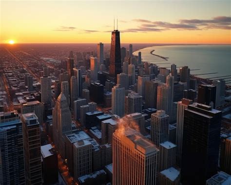 Premium Photo | Chicago city skyline dramatic sunset on the downtown