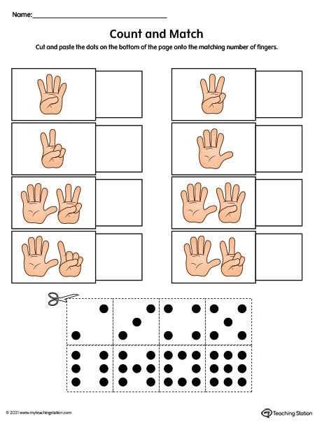 Finger Counting and Number Match Worksheet (Color) | MyTeachingStation.com