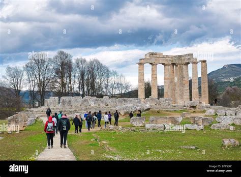 Sacred temple of Zeus in ancient Nemea, Greece. Archaeological Museum ...