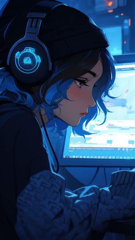 Anime Girl Headphones Desktop 4K #7031l Wallpaper iPhone Phone