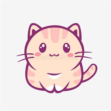 Kawaii Cartoon Cat. Funny Smiling Little Kitty with Pink Stripes Anime ...