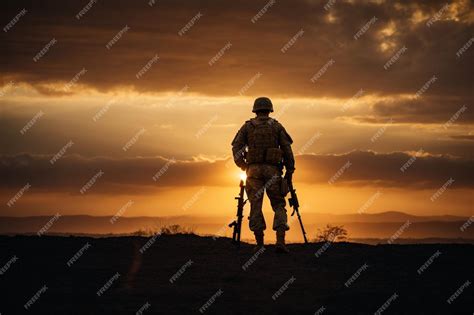 Premium AI Image | Military Pride Army Soldier in Fiery Sunset ...