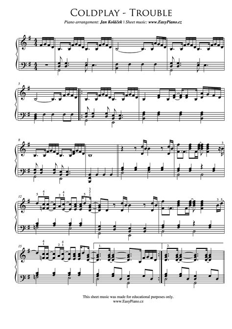 Coldplay - Trouble [Sheet#1] | Bladmuziek, Piano bladmuziek, Muziek