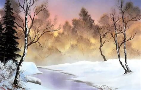 Wallpaper winter, forest, snow, trees, lights, dawn, shore, ice ...